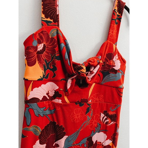 Free People Red Floral Cut Out Knot Dress - Picture 3 of 7